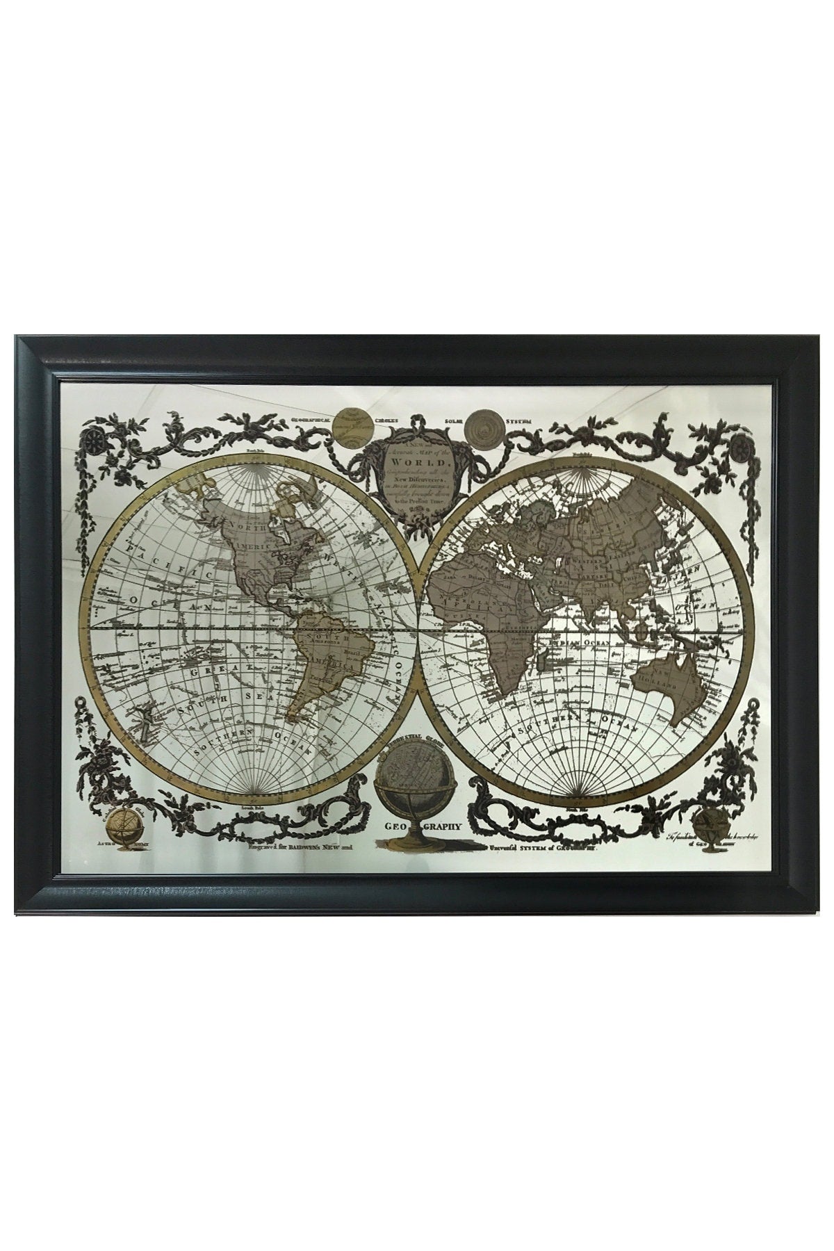 Geography World Map Mirror Chart, Wall Decor, UV Mirror, Large Mirror