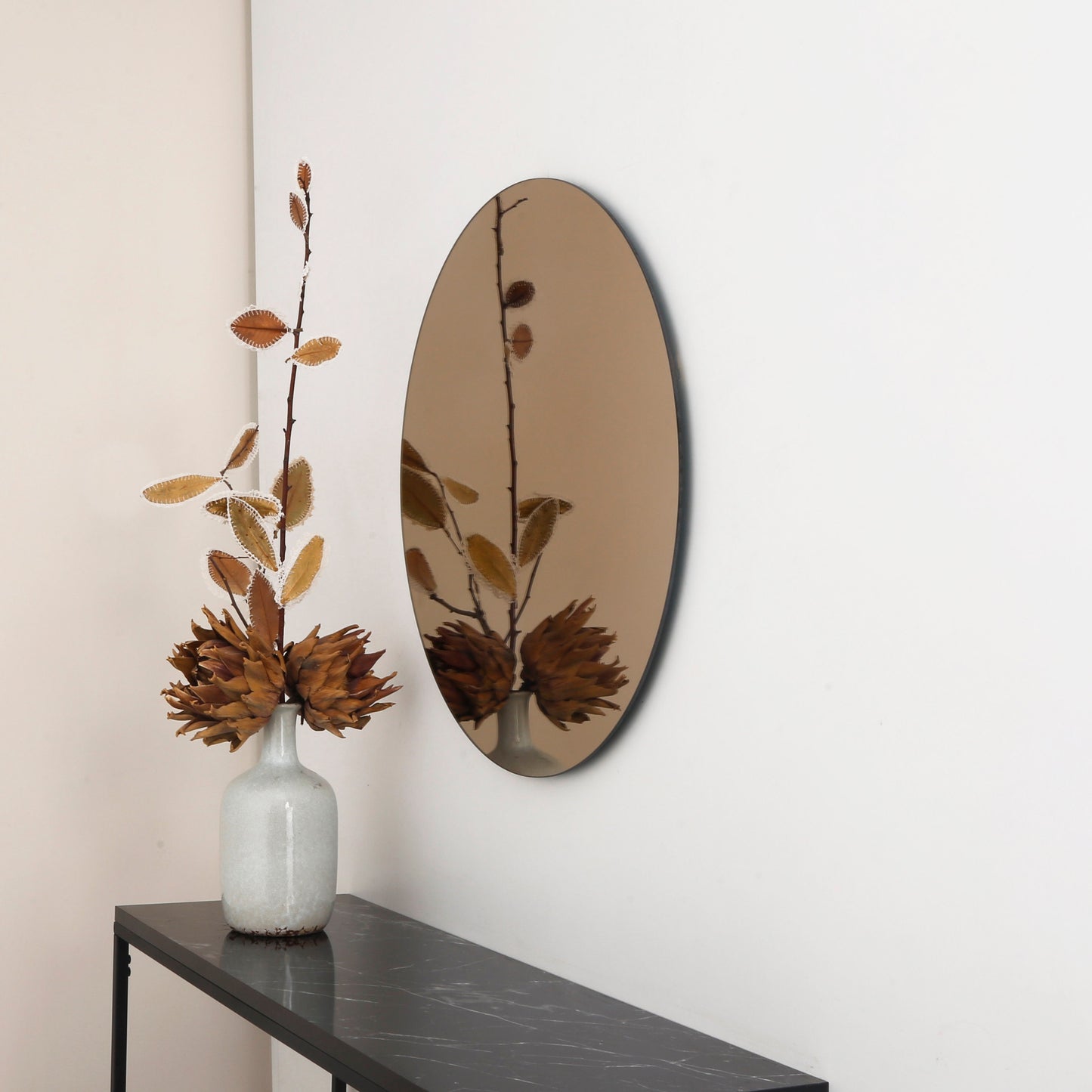 Bronze Tinted Contemporary Round Frameless Mirror