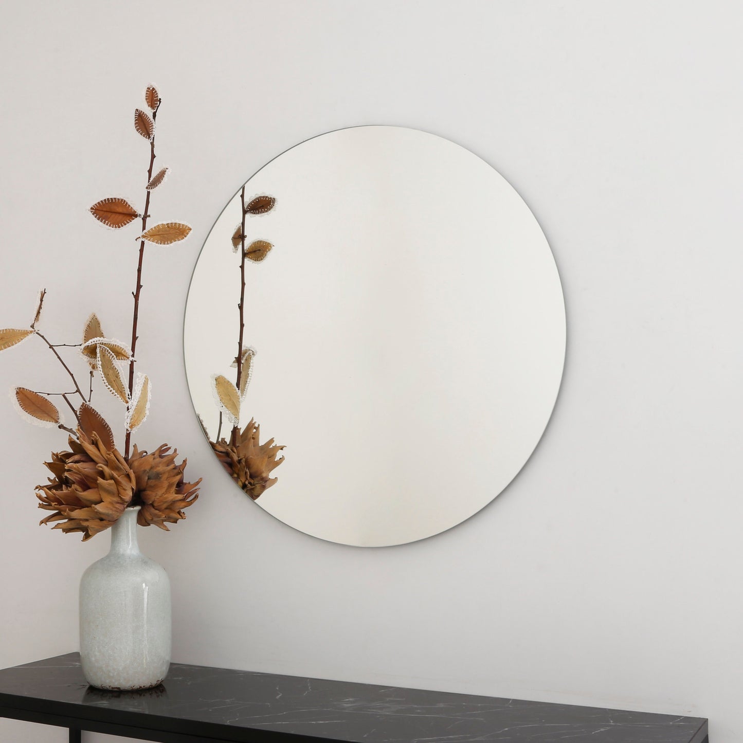 Contemporary Round Frameless Mirror, Minimalist Mirror