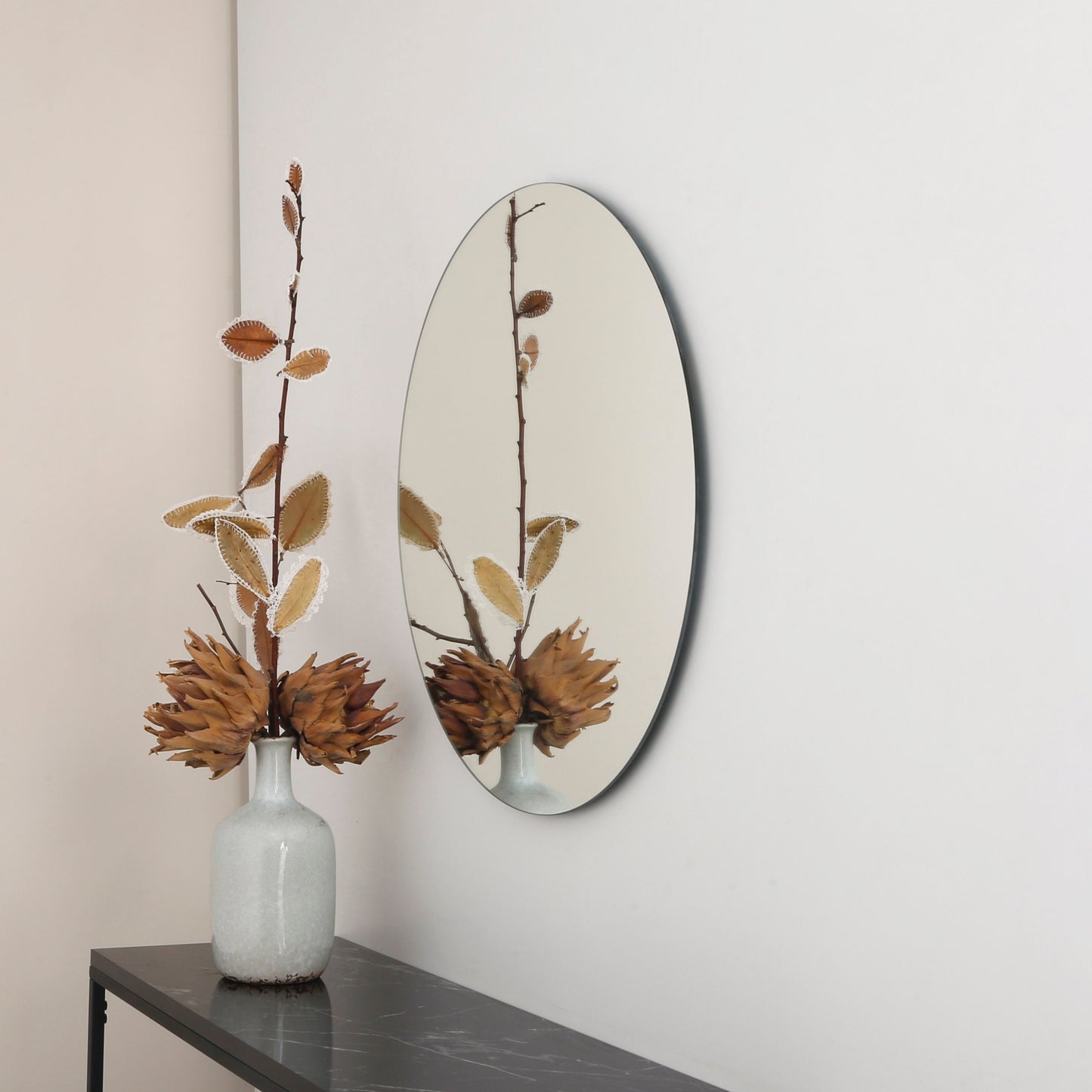 Contemporary Round Frameless Mirror, Minimalist Mirror