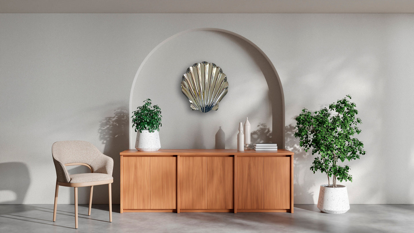 Seashell-Inspired Frameless Mirror, Natural Aesthetic, Wall-Mountable, Silver Mirror