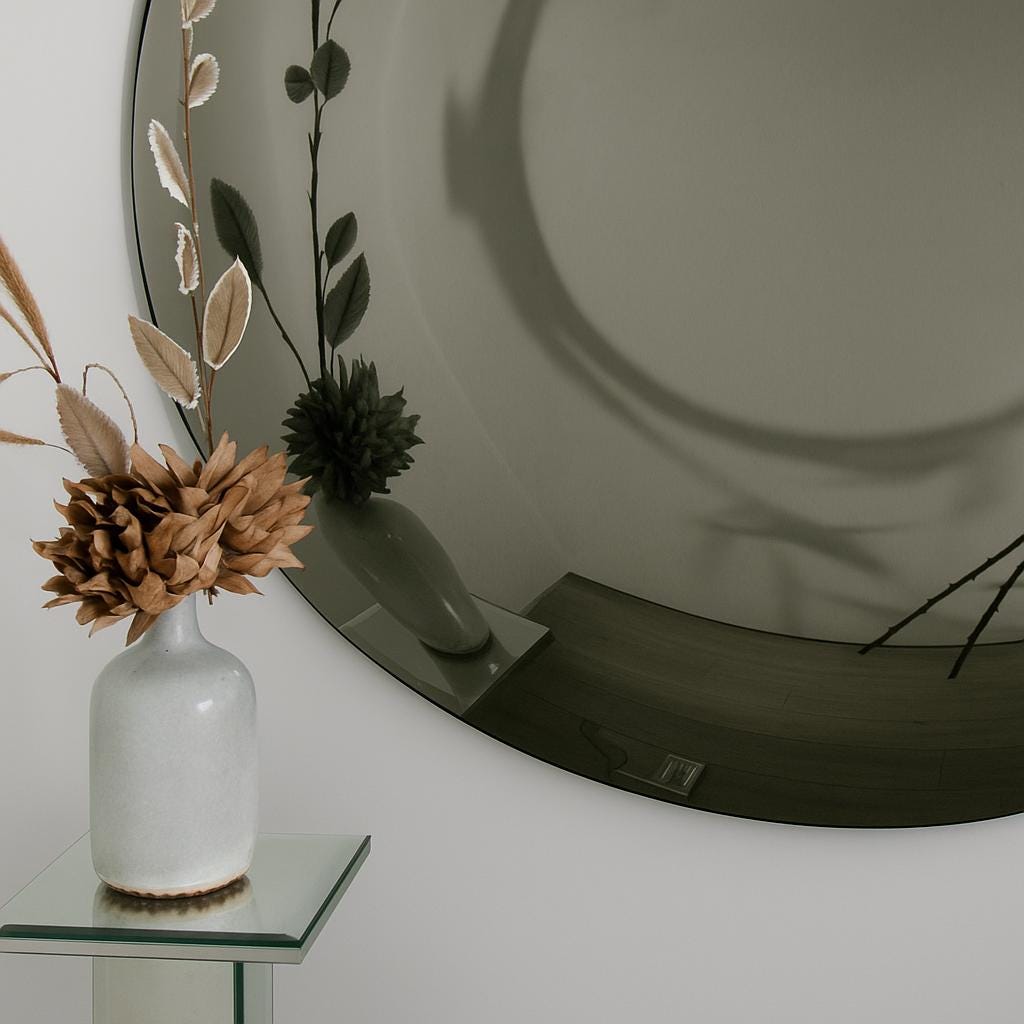 Contemporary Convex Mirror wih Concave Mirror, Inspired by Space Age decor, Light Black Mirror, Hand crafted, Mirror Wall Decor