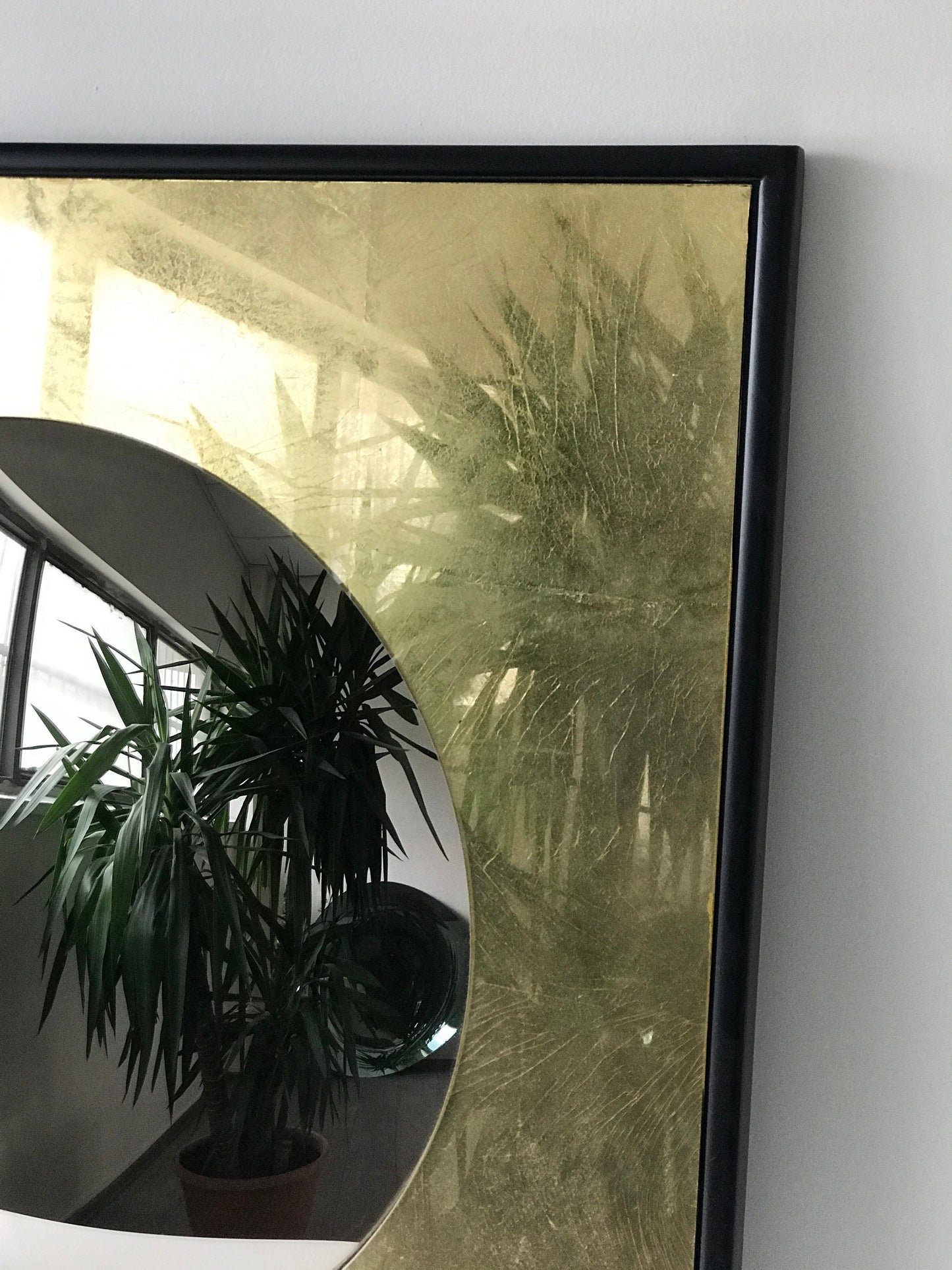 Square Mirror with Bronze Convex Mirror, Convex Mirror, Verre Eglomise, Gold Mirror, Gold Leaf, Hand crafted, Mirror Wall Decor