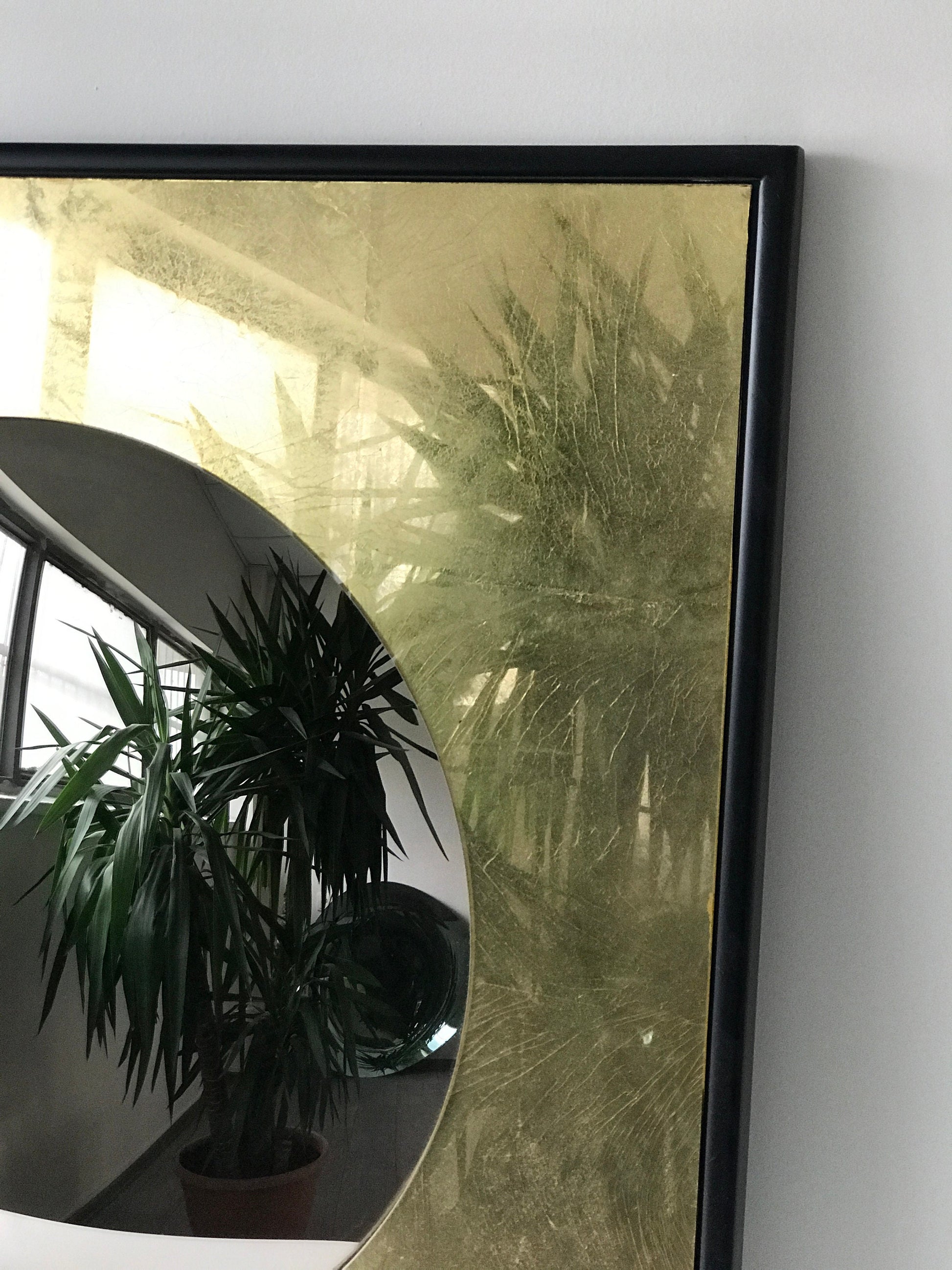 Square Mirror with Bronze Convex Mirror, Convex Mirror, Verre Eglomise, Gold Mirror, Gold Leaf, Hand crafted, Mirror Wall Decor