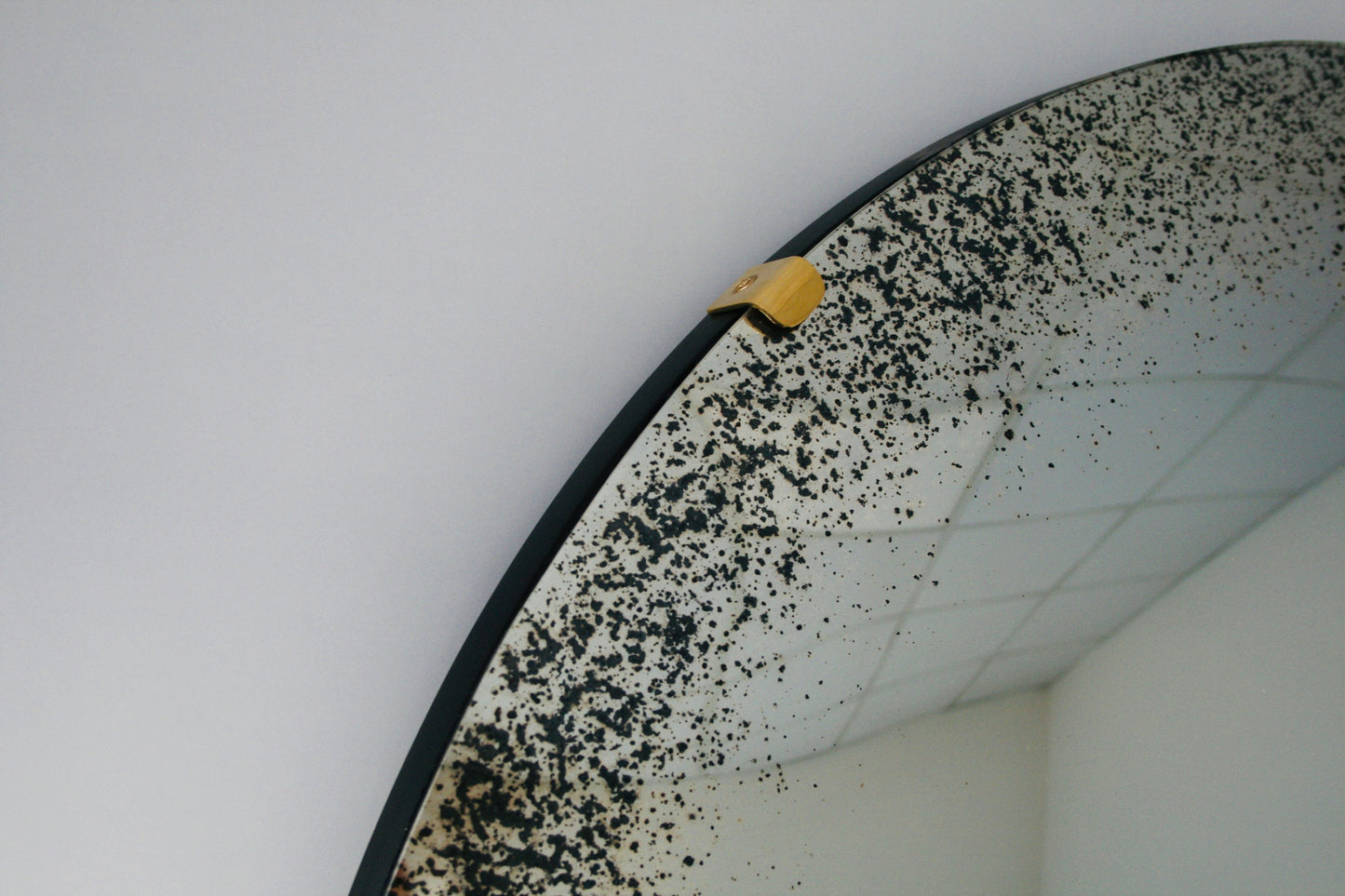 Antiqued Convex Mirror with Brass Clips, Hand crafted, Antiqued Wall Mirror, Curve Mirror, Wall Decor, Space Age
