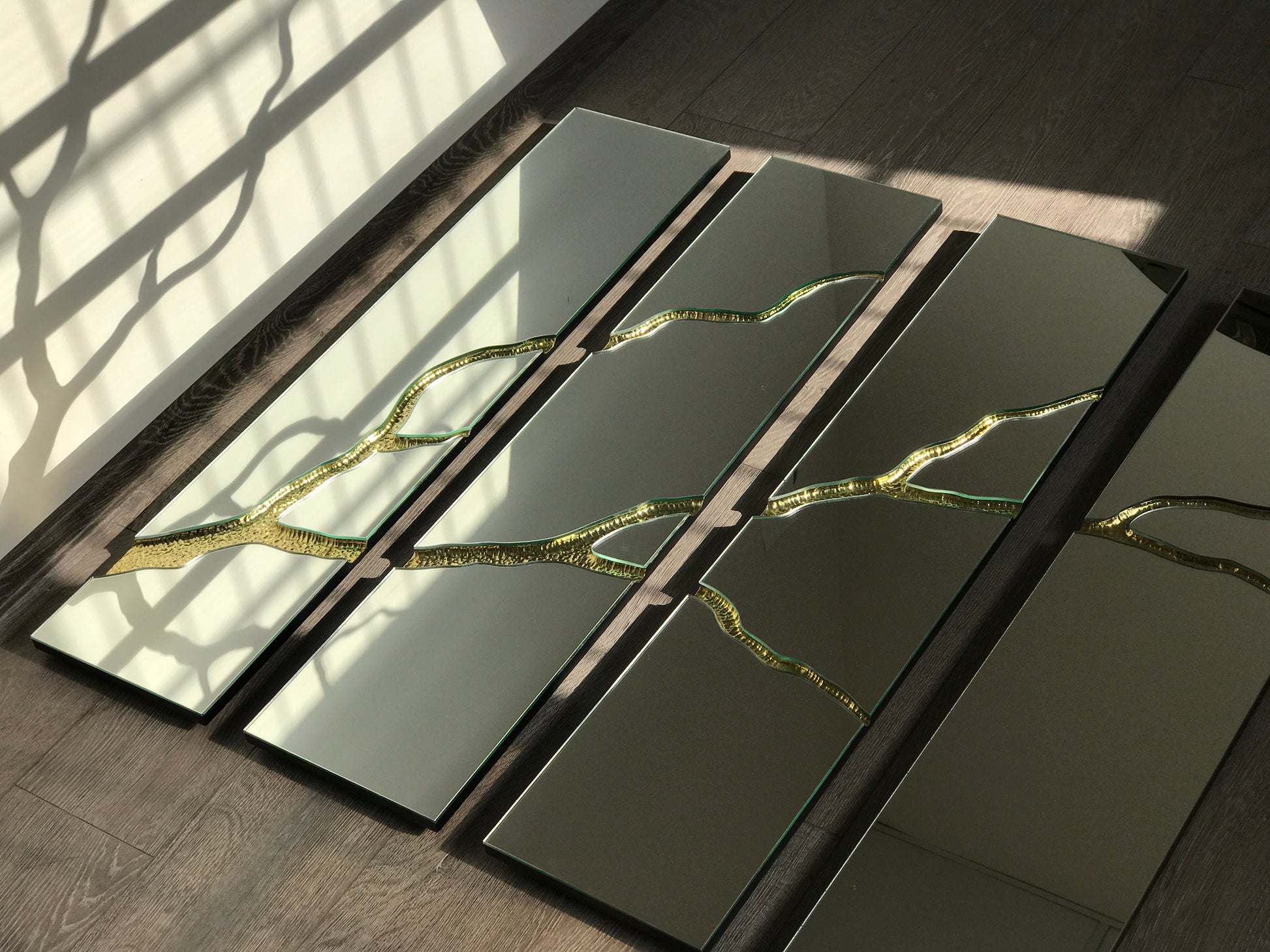 Reflection™ - Frameless Mirror with Brass Detailed, Hand crafted, Brass Wall Mirror, Mirror Wall Panel, Wall Decor
