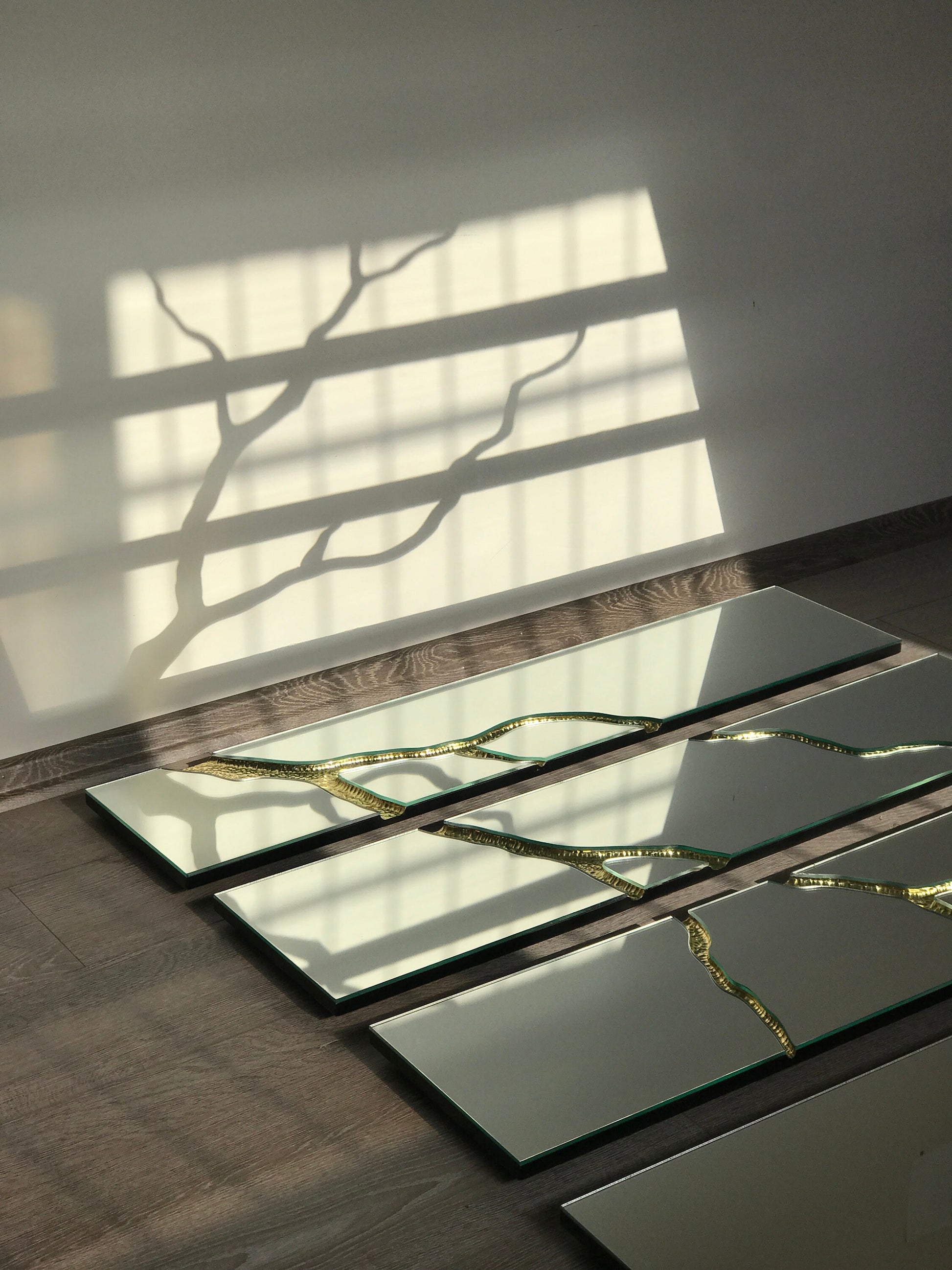 Reflection™ - Frameless Mirror with Brass Detailed, Hand crafted, Brass Wall Mirror, Mirror Wall Panel, Wall Decor