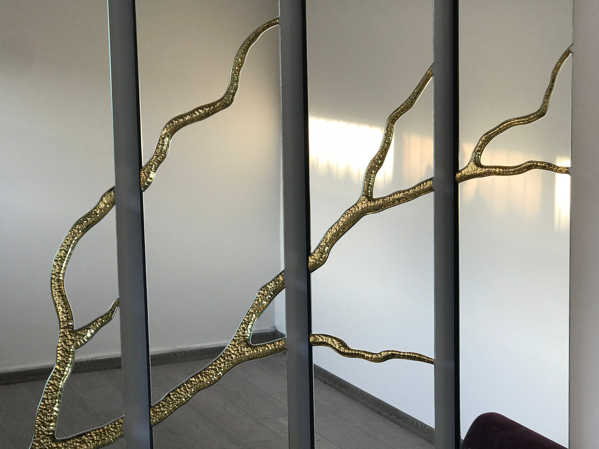 Reflection™ - Frameless Mirror with Brass Detailed, Hand crafted, Brass Wall Mirror, Mirror Wall Panel, Wall Decor