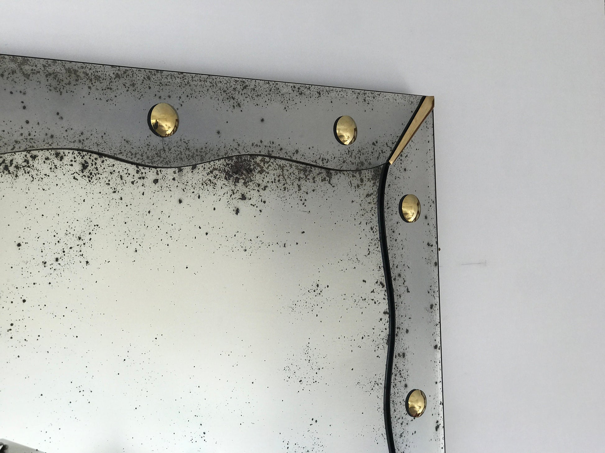 Antiqued Mirror with Brass Detailed, Large Wall Mirror, Frameless Antiqued Mirror, Handmade Antiqued Style, Beveled Mirror