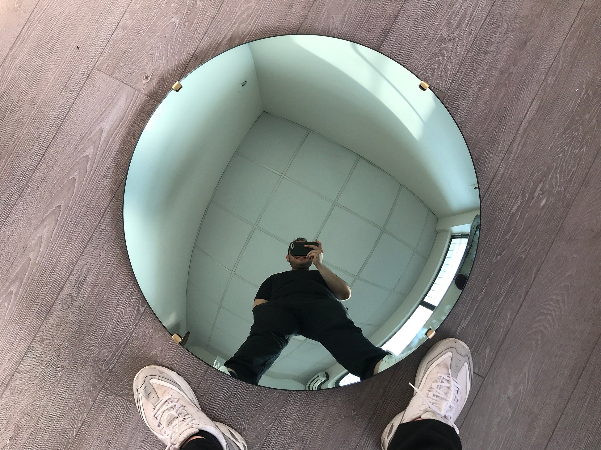 Green Tinted Convex Mirror with Brass Clips, Hand crafted, Wall Mirror, Tinted Mirror, Green Mirror, Space Age Decor, Contemporary, Curve