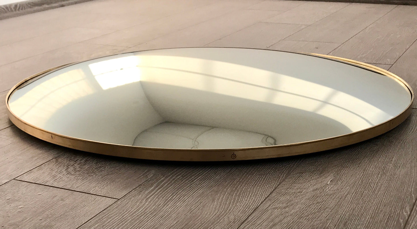 Silver Convex Mirror with Brushed Brass Frame, Hand crafted, Wall Mirror, Space Age Decor, Contemporary, Curve Mirror