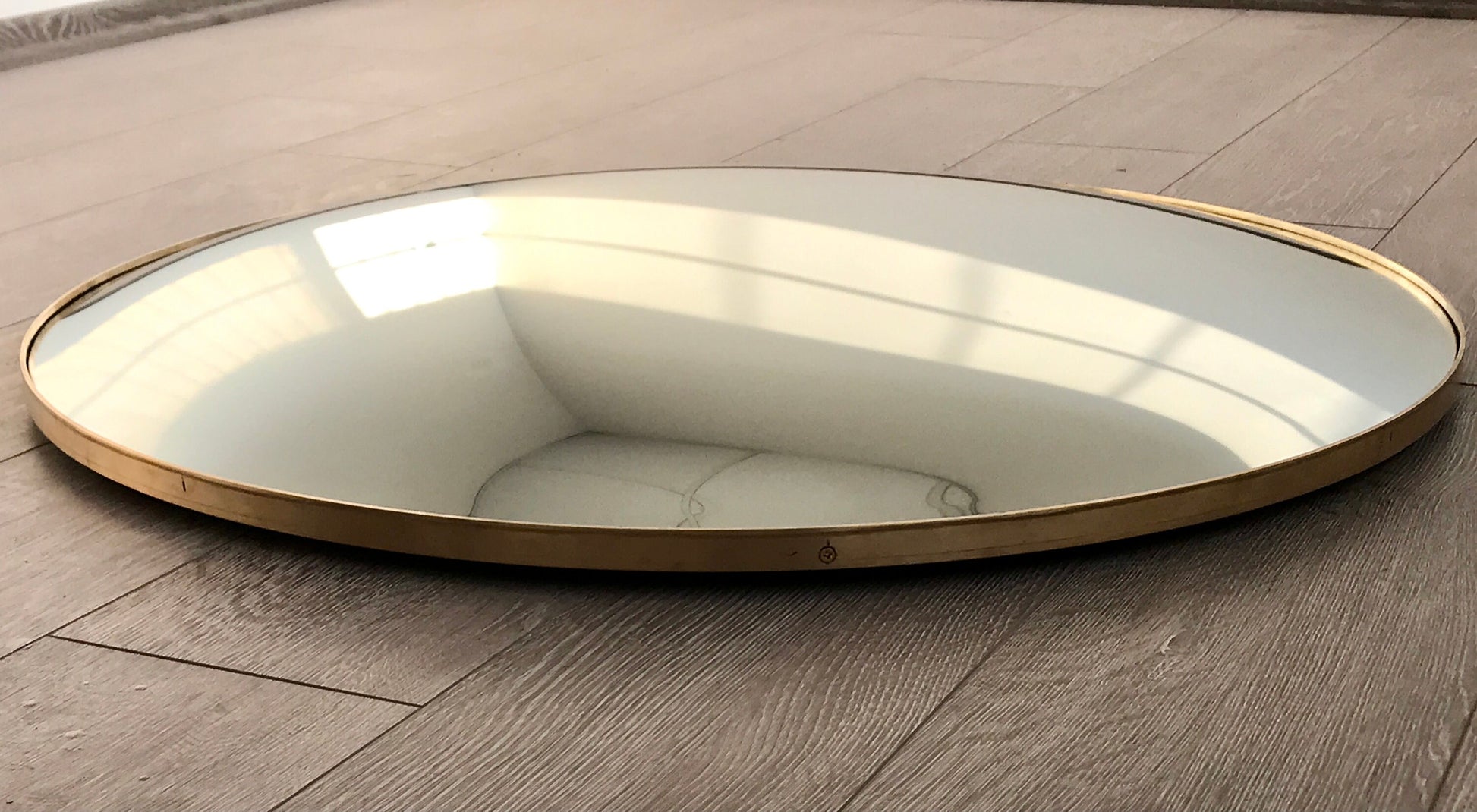Silver Convex Mirror with Brushed Brass Frame, Hand crafted, Wall Mirror, Space Age Decor, Contemporary, Curve Mirror