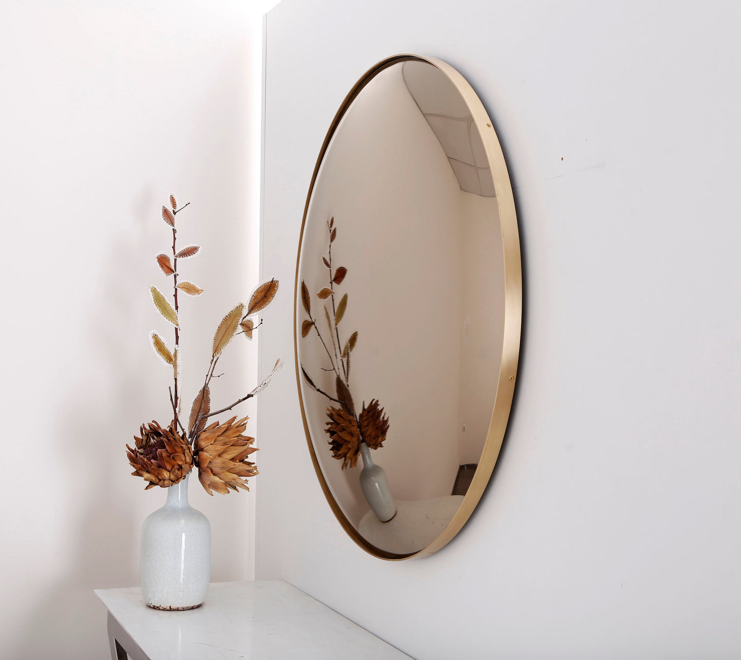 Bronze Convex Mirror with Brushed Brass Frame, Hand crafted, Wall Mirror, Space Age Decor, Contemporary, Curve Mirror
