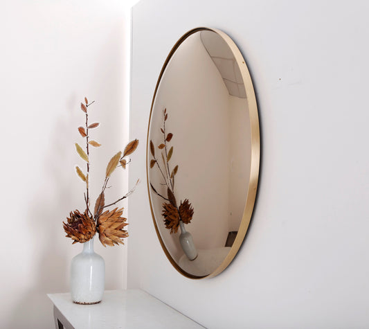 Bronze Convex Mirror with Brushed Brass Frame, Hand crafted, Wall Mirror, Space Age Decor, Contemporary, Curve Mirror