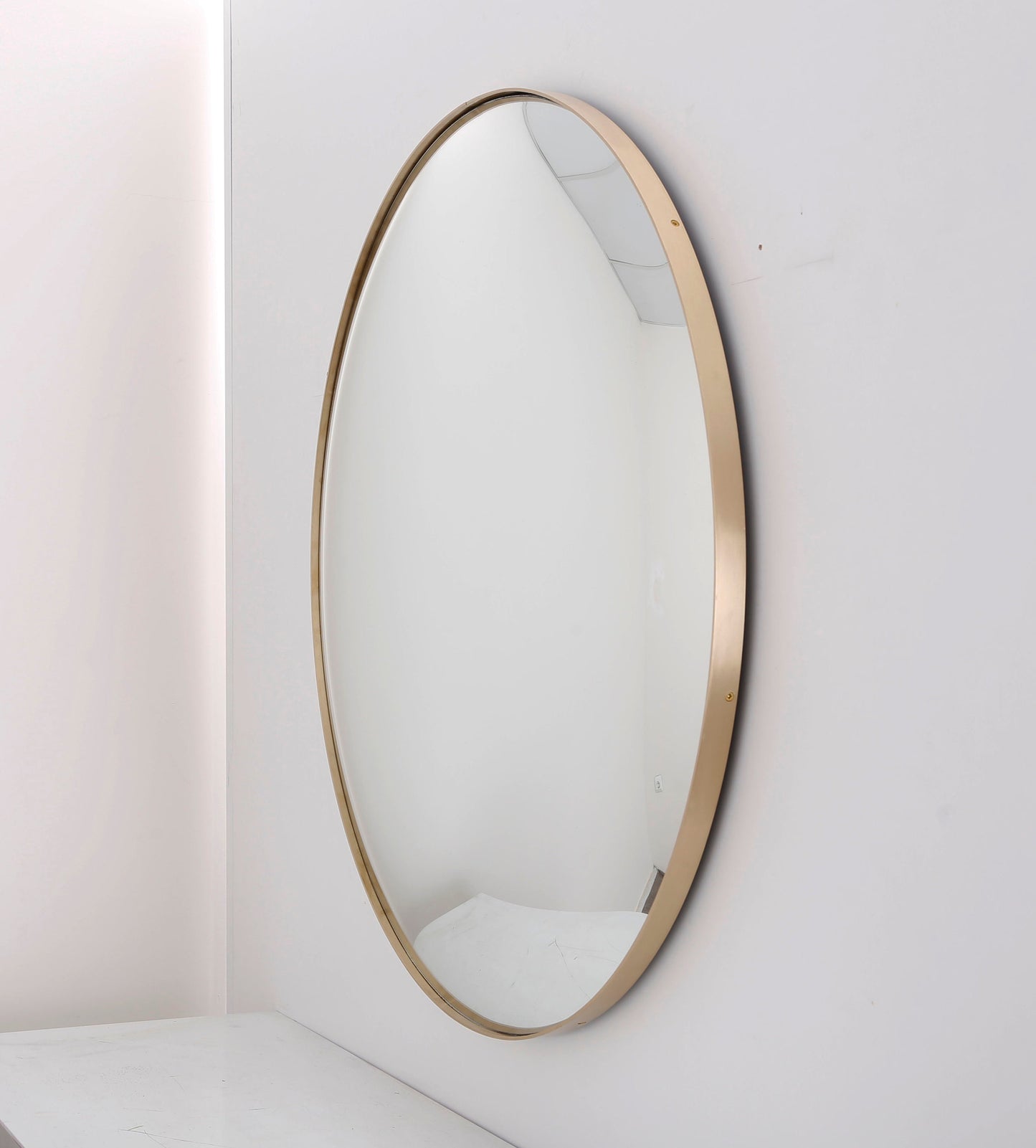Silver Convex Mirror with Brushed Brass Frame, Hand crafted, Wall Mirror, Space Age Decor, Contemporary, Curve Mirror