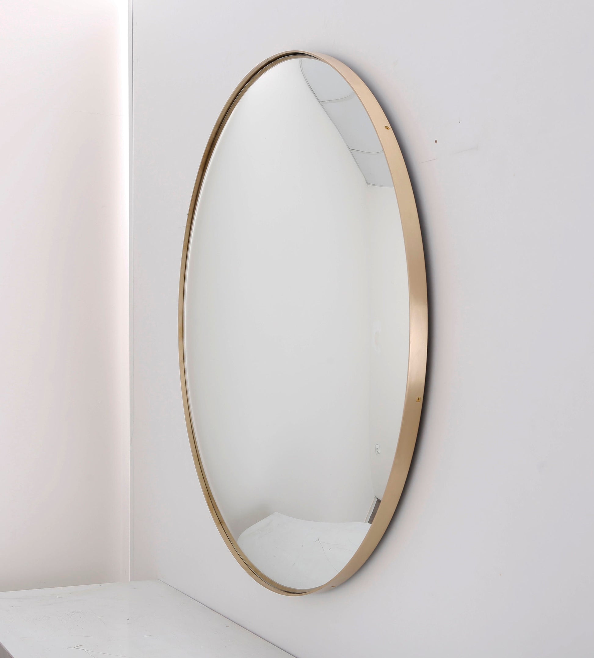 Silver Convex Mirror with Brushed Brass Frame, Hand crafted, Wall Mirror, Space Age Decor, Contemporary, Curve Mirror