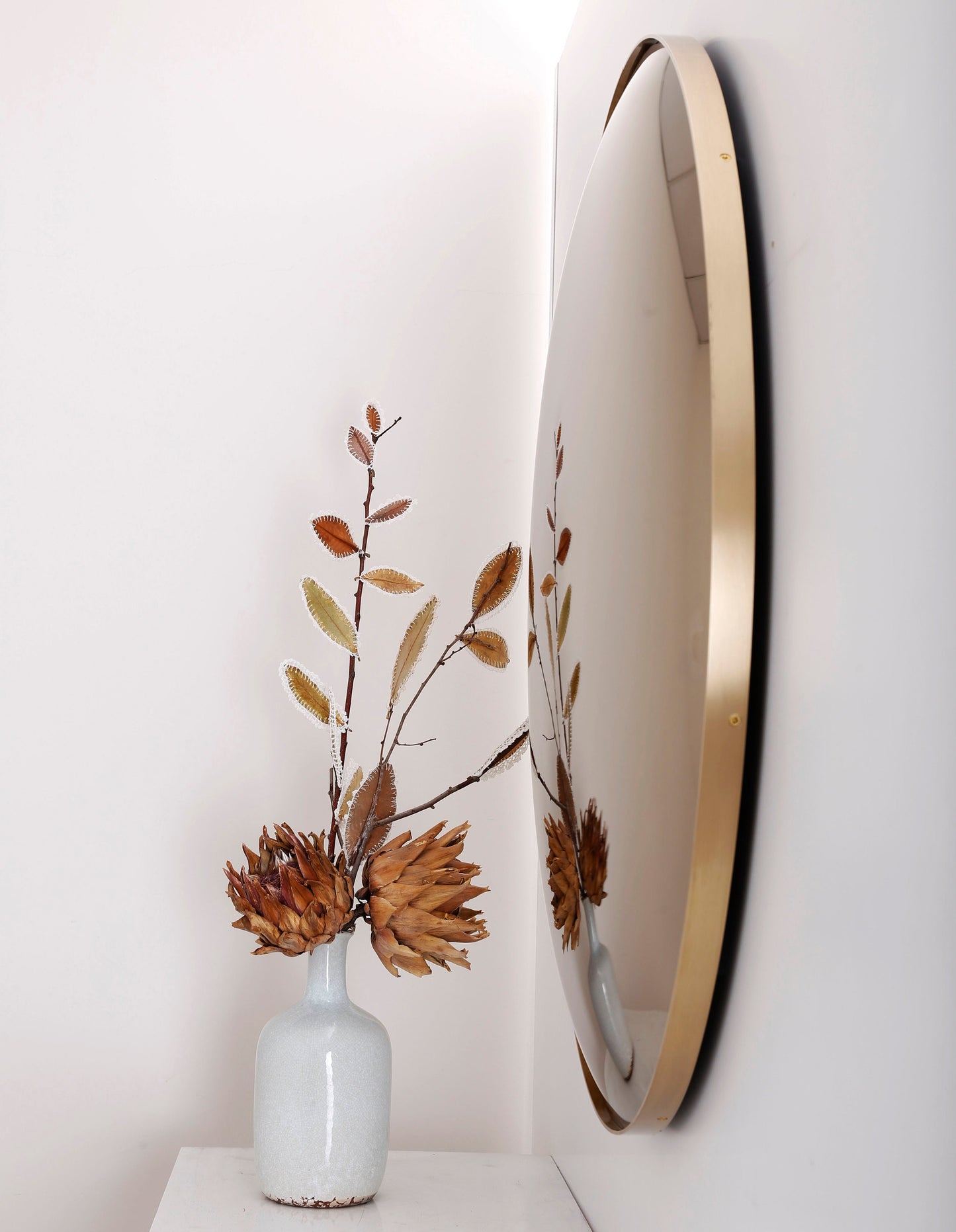 Bronze Convex Mirror with Brushed Brass Frame, Hand crafted, Wall Mirror, Space Age Decor, Contemporary, Curve Mirror