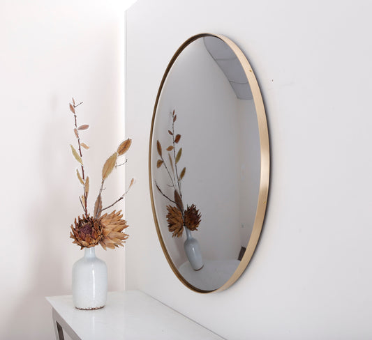 Black Convex Mirror with Brushed Brass Frame, Hand crafted, Wall Mirror, Space Age Decor, Contemporary, Curve Mirror