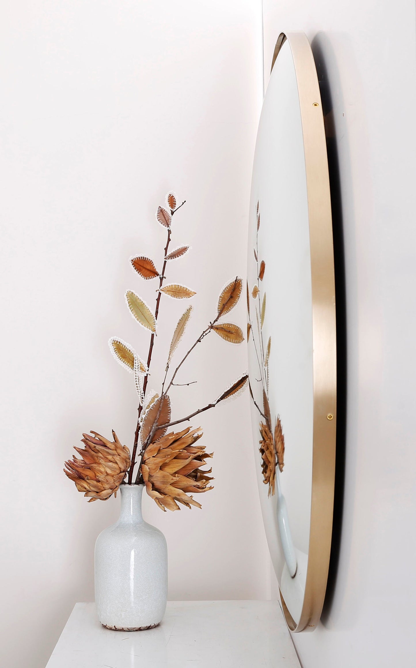 Silver Convex Mirror with Brushed Brass Frame, Hand crafted, Wall Mirror, Space Age Decor, Contemporary, Curve Mirror
