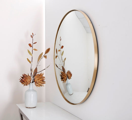 Silver Convex Mirror with Brushed Brass Frame, Hand crafted, Wall Mirror, Space Age Decor, Contemporary, Curve Mirror