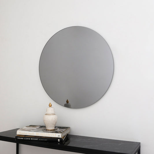Black Tinted Contemporary Round Frameless Mirror, Minimalist Mirror
