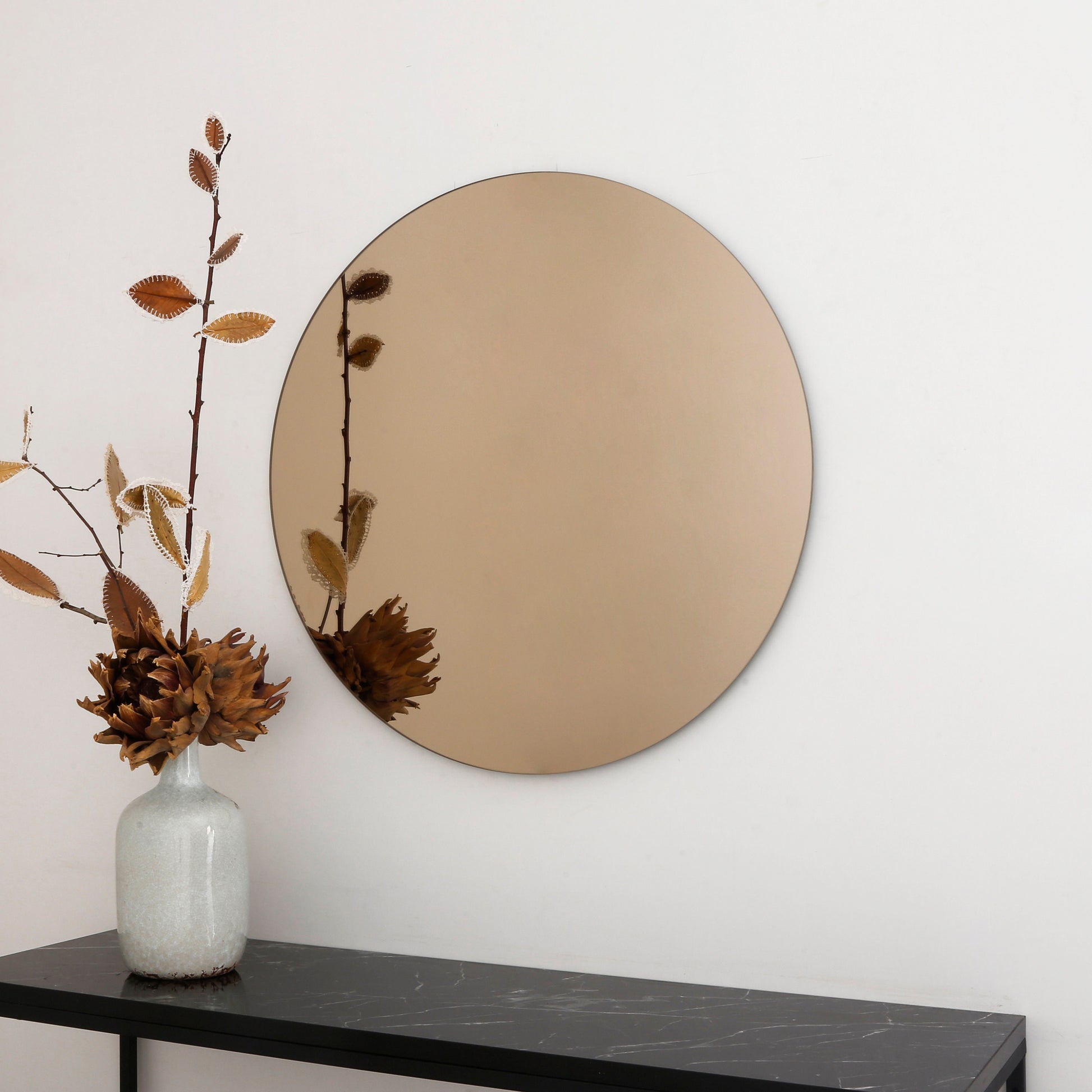 Bronze Tinted Contemporary Round Frameless Mirror