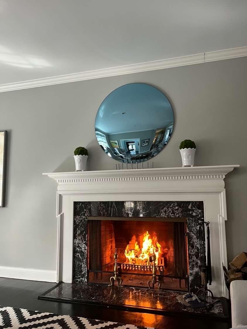 Blue Tinted Convex Mirror with Brass Clips, Hand crafted, Wall Mirror, Tinted Mirror, Blue Mirror, Space Age Decor, Contemporary, Curve