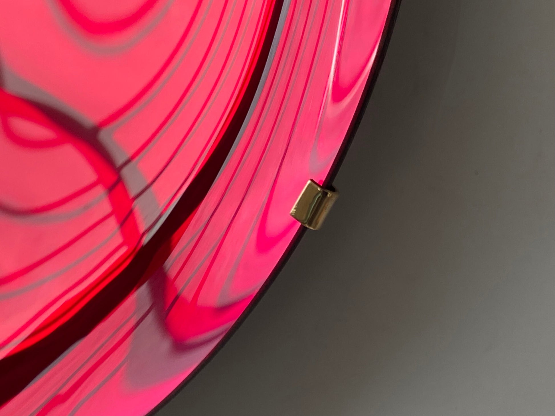 Contemporary Ruby Red Concave Mirror with Brass Clips, Inspired by Space Age decor, Red Mirror, Contemporary Mirror, Hand crafted