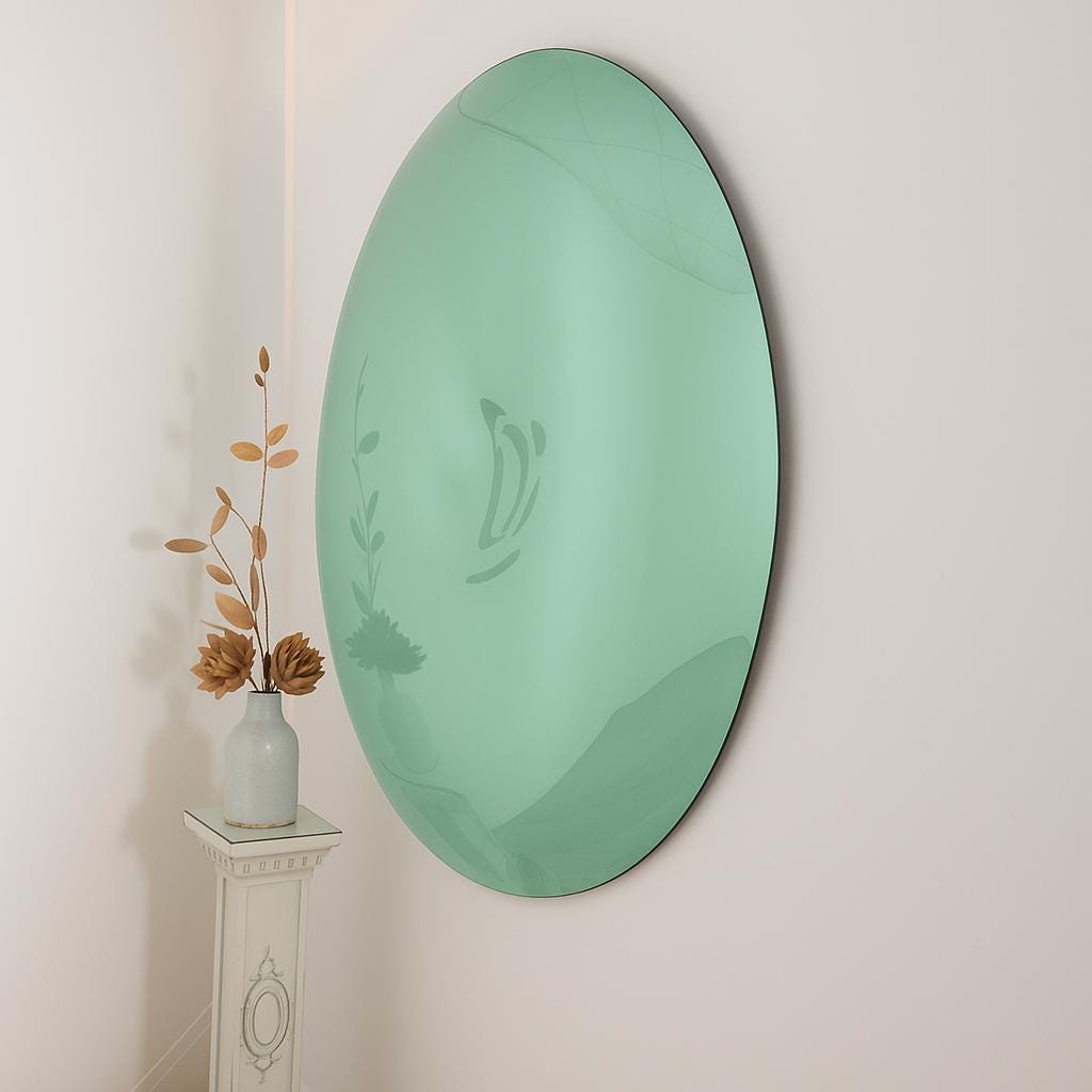 Contemporary Convex Mirror wih Concave Mirror, Inspired by Space Age decor, Green Mirror, Hand crafted, Mirror Wall Decor, Curve Mirror
