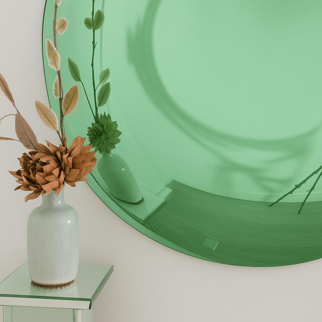 Contemporary Convex Mirror wih Concave Mirror, Inspired by Space Age decor, Green Mirror, Hand crafted, Mirror Wall Decor, Curve Mirror