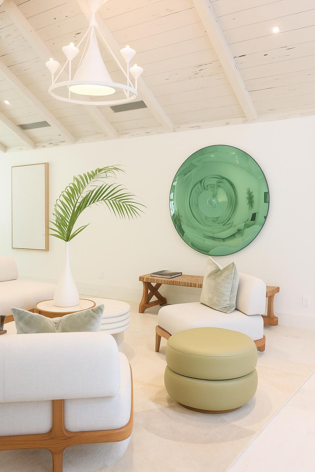 Contemporary Convex Mirror wih Concave Mirror, Inspired by Space Age decor, Green Mirror, Hand crafted, Mirror Wall Decor, Curve Mirror