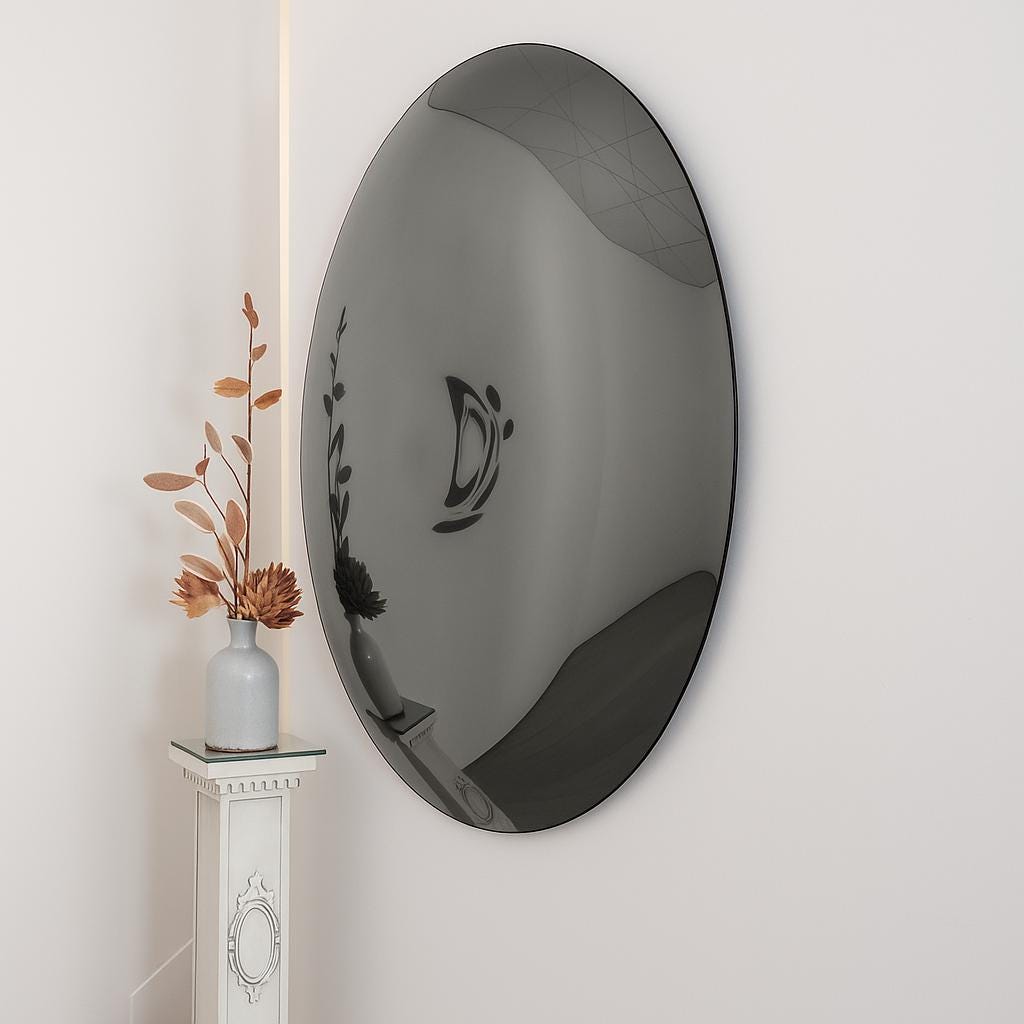 Contemporary Convex Mirror wih Concave Mirror, Inspired by Space Age decor, Light Black Mirror, Hand crafted, Mirror Wall Decor