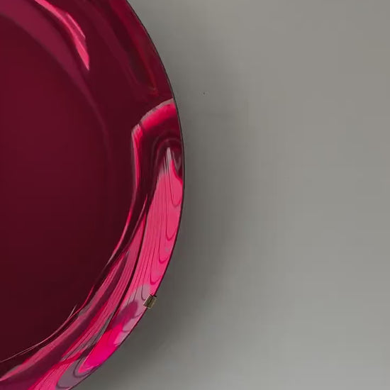 Contemporary Ruby Red Concave Mirror with Brass Clips, Inspired by Space Age decor, Red Mirror, Contemporary Mirror, Hand crafted