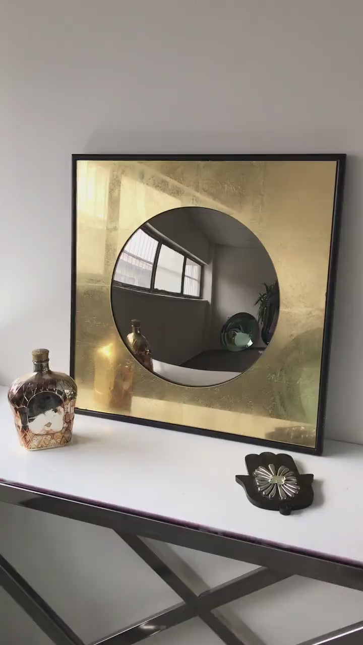 Square Mirror with Bronze Convex Mirror, Convex Mirror, Verre Eglomise, Gold Mirror, Gold Leaf, Hand crafted, Mirror Wall Decor