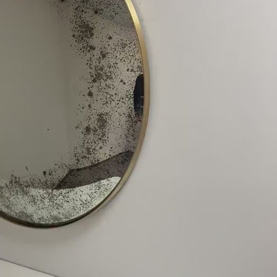 Antiqued Convex Mirror with Brushed Brass Frame, Hand crafted, Wall Mirror, Space Age Decor, Contemporary, Curve Mirror