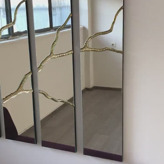 Reflection™ - Frameless Mirror with Brass Detailed, Hand crafted, Brass Wall Mirror, Mirror Wall Panel, Wall Decor