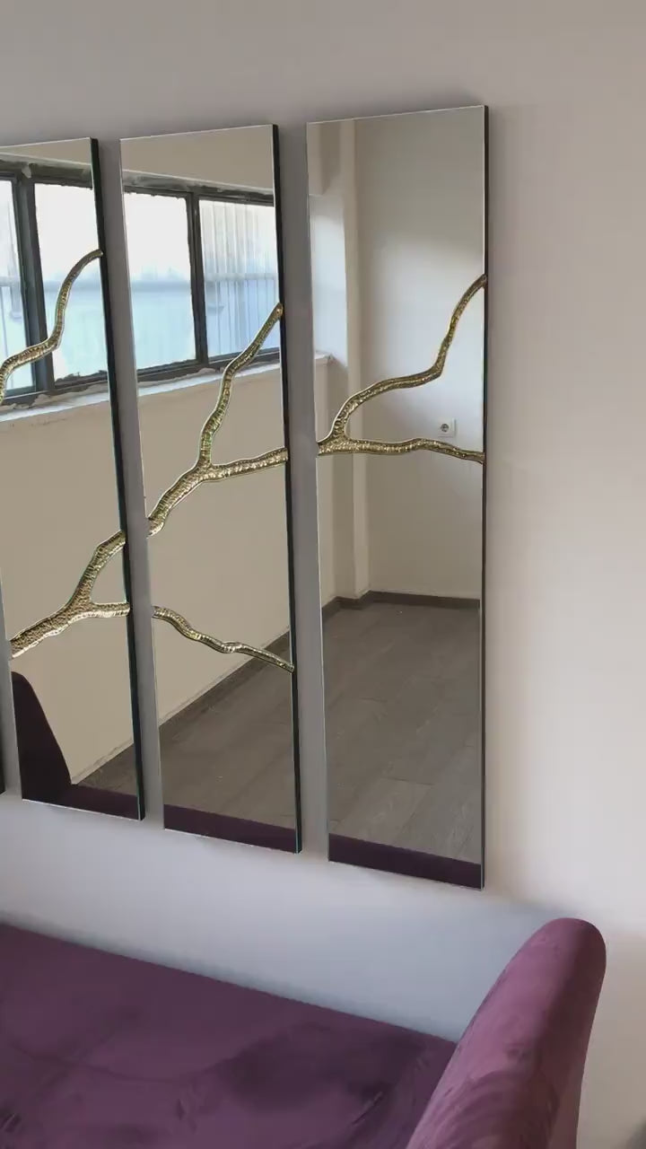 Reflection™ - Frameless Mirror with Brass Detailed, Hand crafted, Brass Wall Mirror, Mirror Wall Panel, Wall Decor