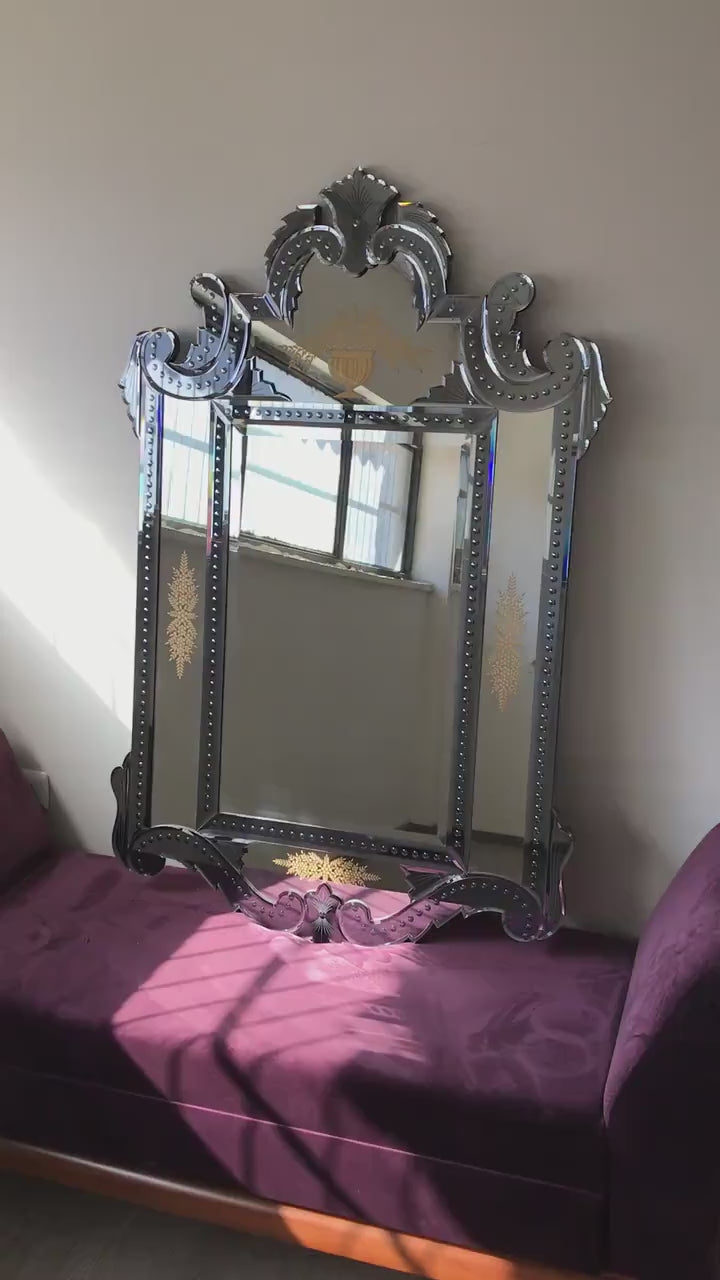 Venetian Mirror, Beveled Mirror, French Style, Hand craft, Gold Leaf, Art-081