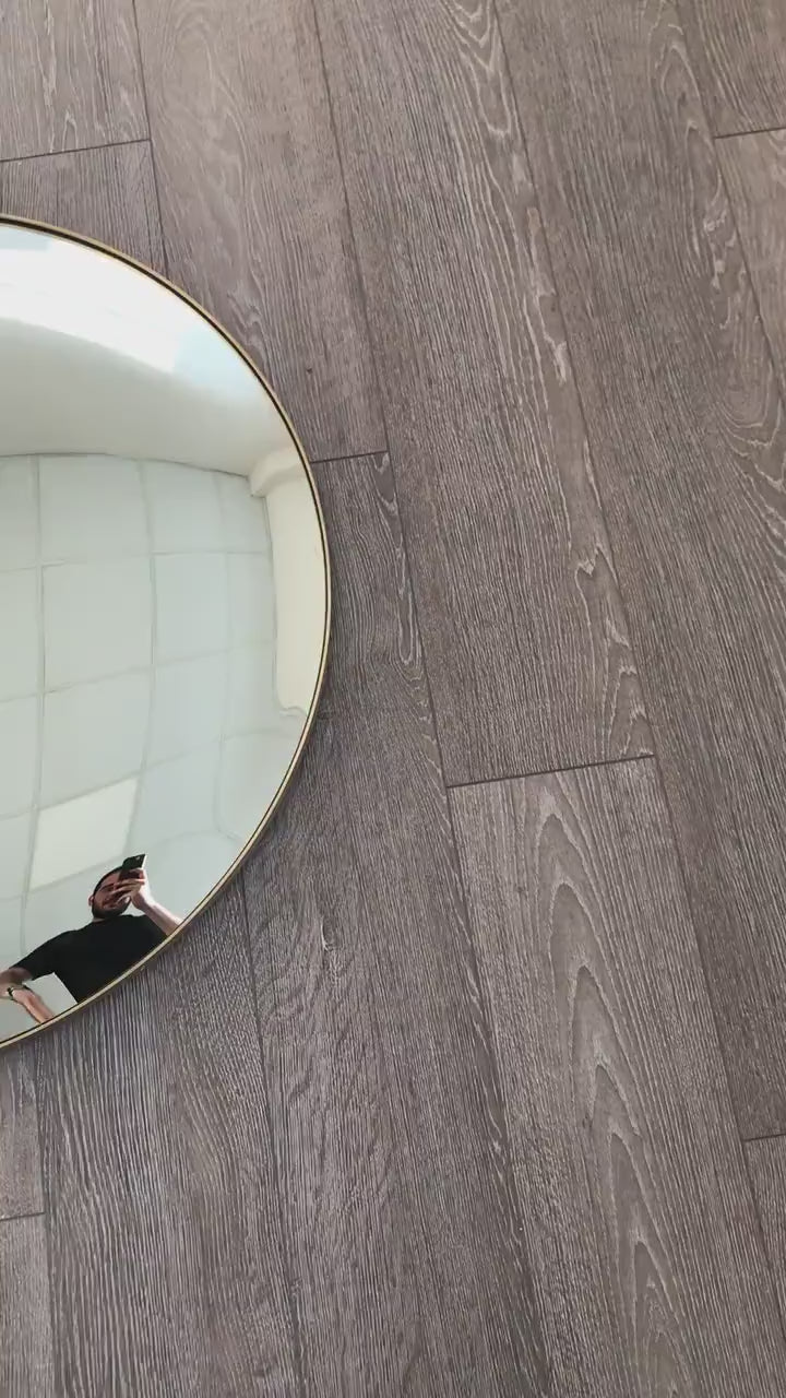 Silver Convex Mirror with Brushed Brass Frame, Hand crafted, Wall Mirror, Space Age Decor, Contemporary, Curve Mirror